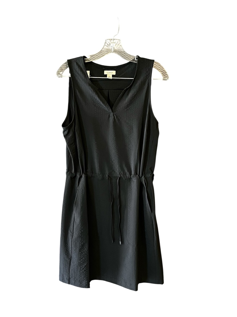 L.L.Bean Dress Women’s M Black Sleeveless Drawstring Stretch Travel knee length